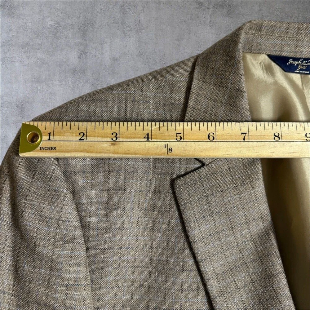 JOSEPH&FEISS Mens 42L Blazer Sport Coat Brown Plaid Silk/Wool 2 Button Jacket